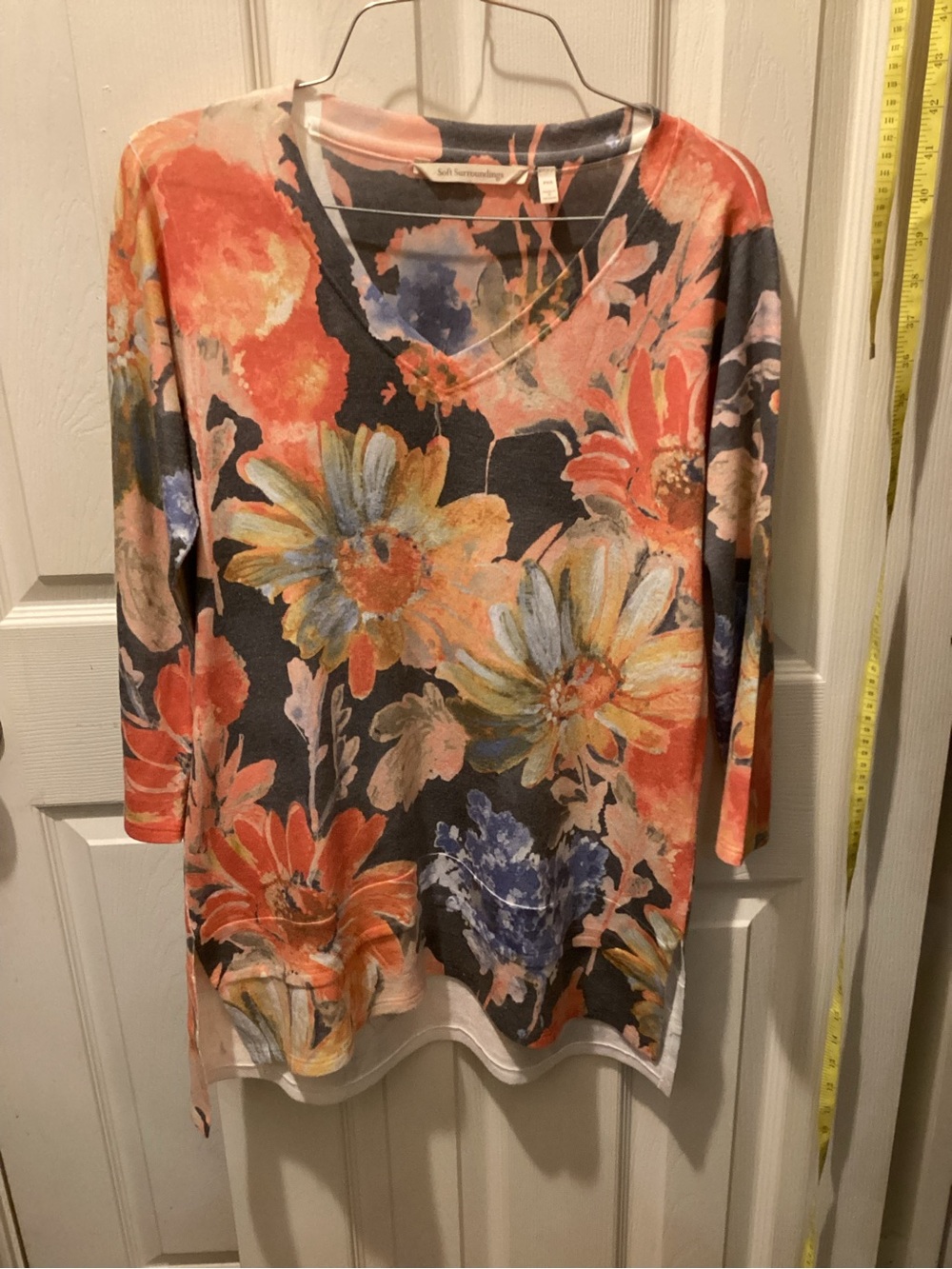 Soft Surroundings Coral Floral V-Neck Tunic Top